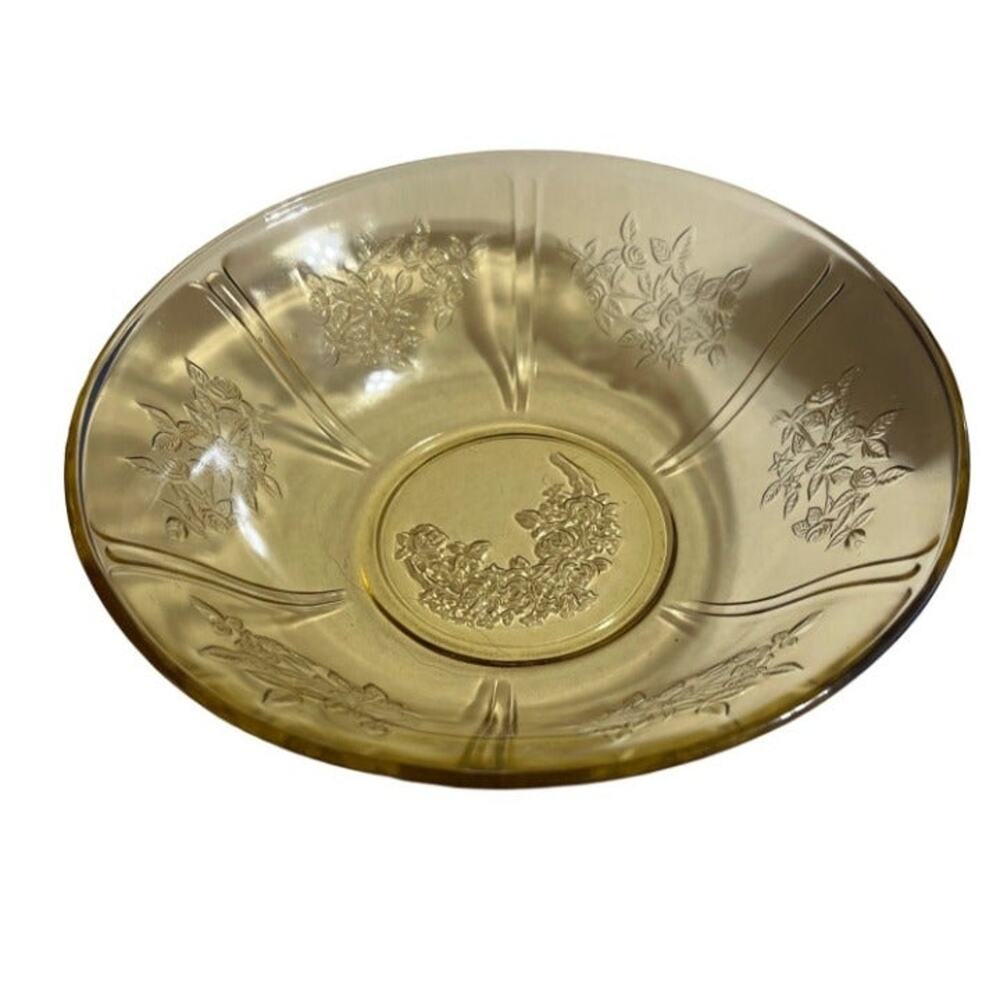 Vintage Federal Glass Amber Sharon Cabbage Rose Bowl Circa 1930's      8.5"